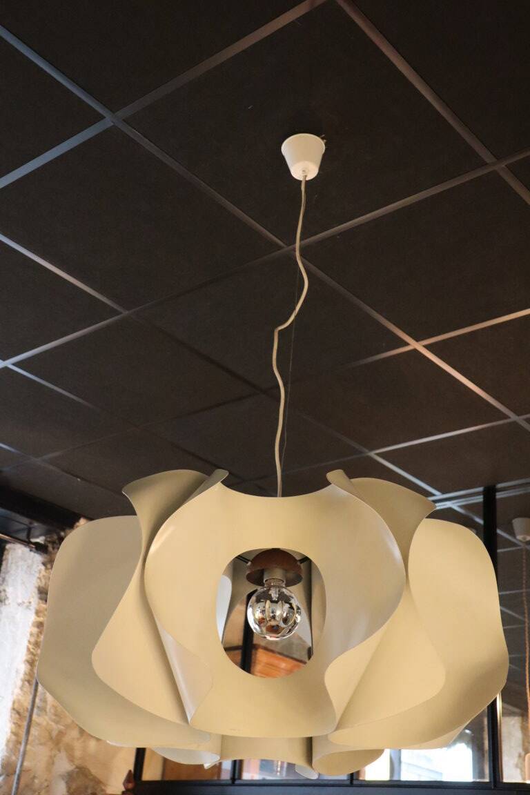 Space Age pendant lamp by Jean D'Imbleval in white lacquered aluminum, 1970