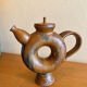 Glazed stoneware sculptural teapot signed