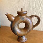 Glazed stoneware sculptural teapot signed