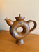 Glazed stoneware sculptural teapot signed