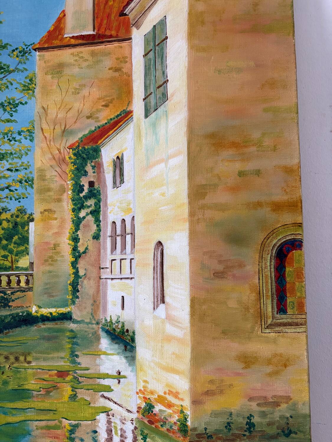 Reflets du château, huile sur toile, signé P.V. Sabatier 1940