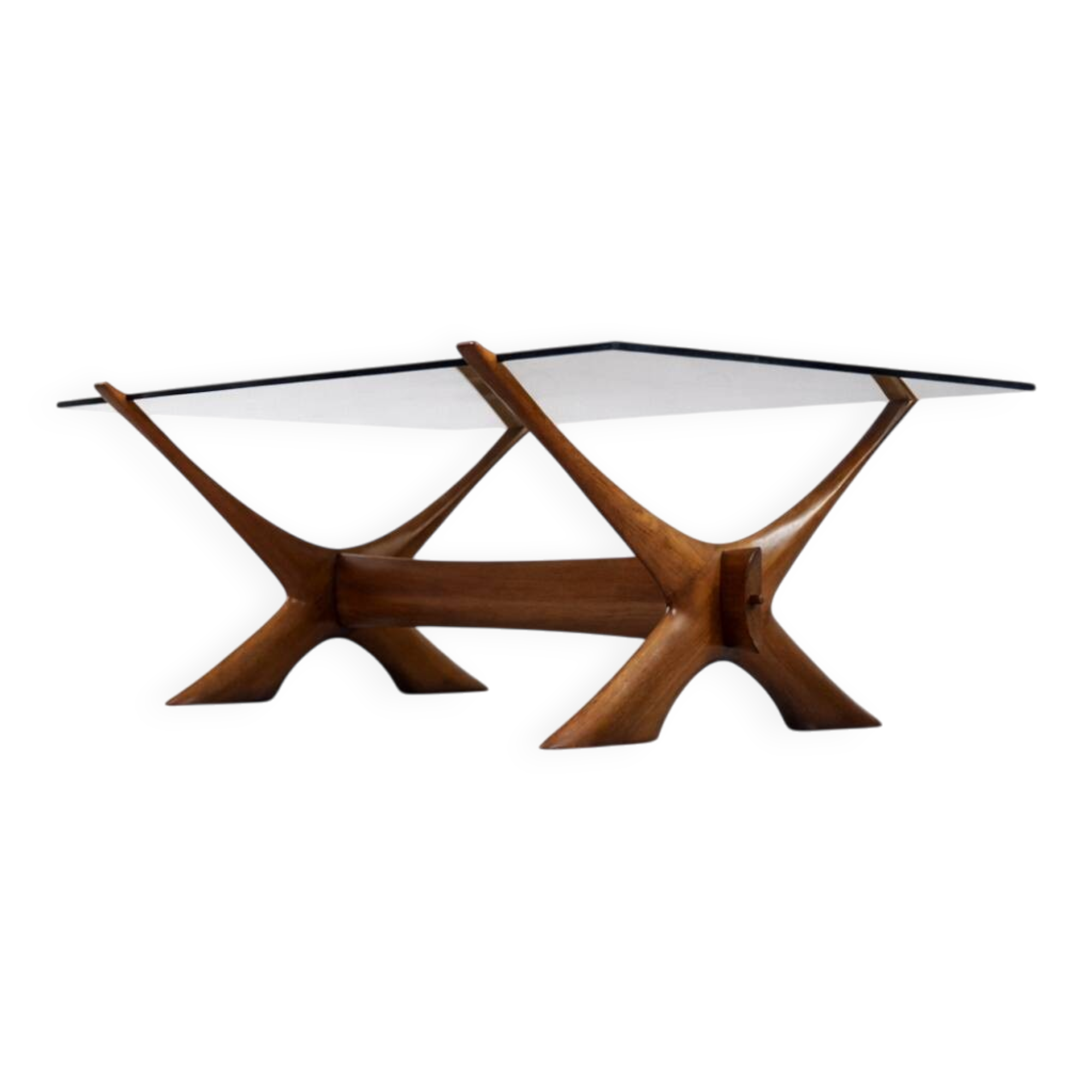 Vintage Mid-Century Scandinavian Modern Glass & Walnut Condor Coffee Table