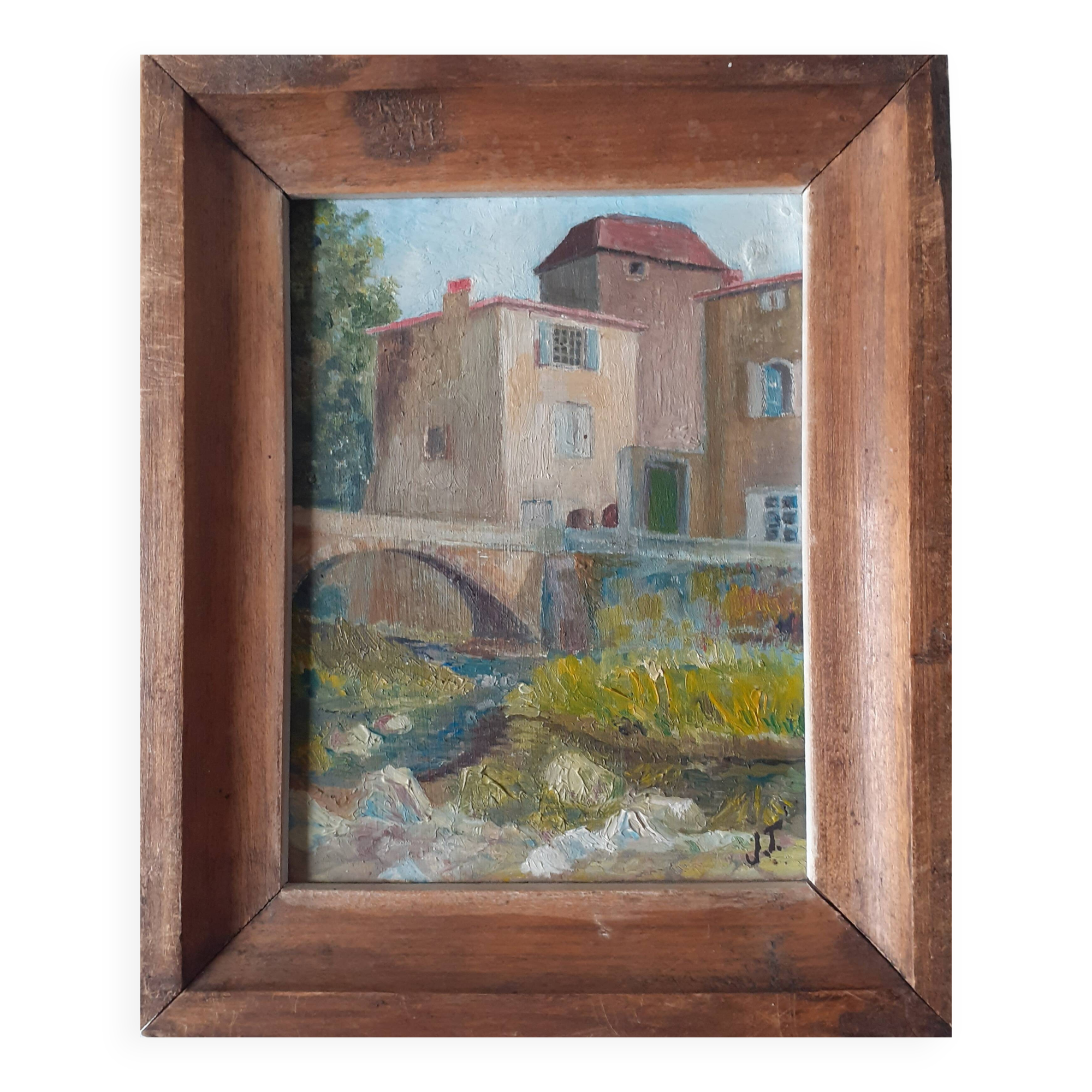 Small painting "Building on the edge of the torrent"