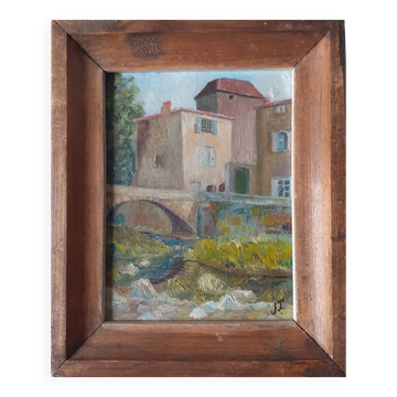 Small painting "Building on the edge of the torrent"