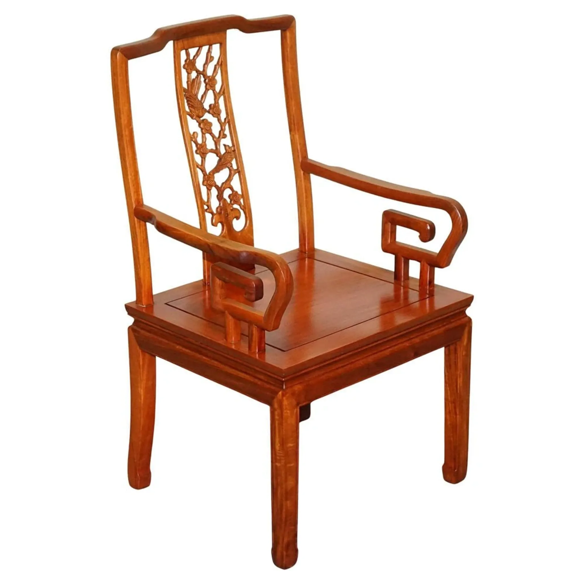 Vintage Oriental Armchair in Carved Teak, China