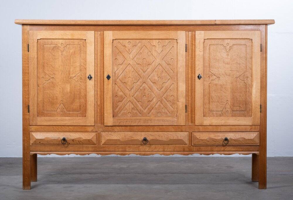 Brutalist Oak Sideboard attributed to Henning Kjærnulf, Denmark, 1960s