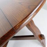 Strong Oak Brutalist Round extendable dining Table 1950s Mid-20th Century
