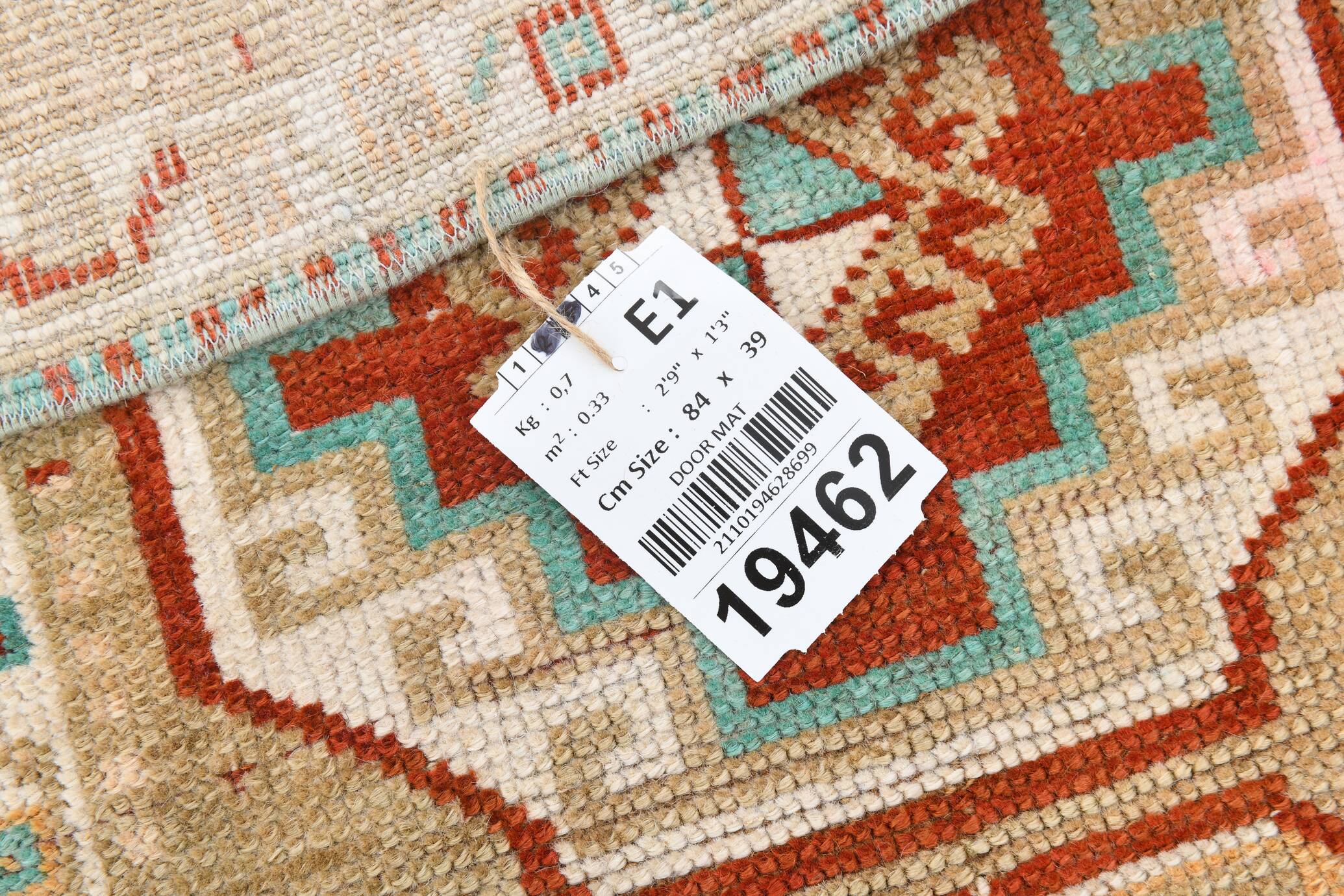 Beige & Red Small Size Vintage Wool Rug, Turkish Doormat Rug