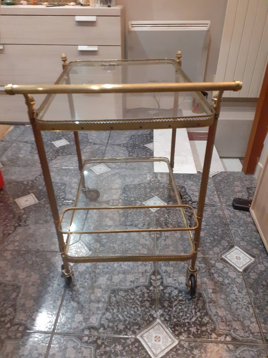 Brass and glass serving trolley