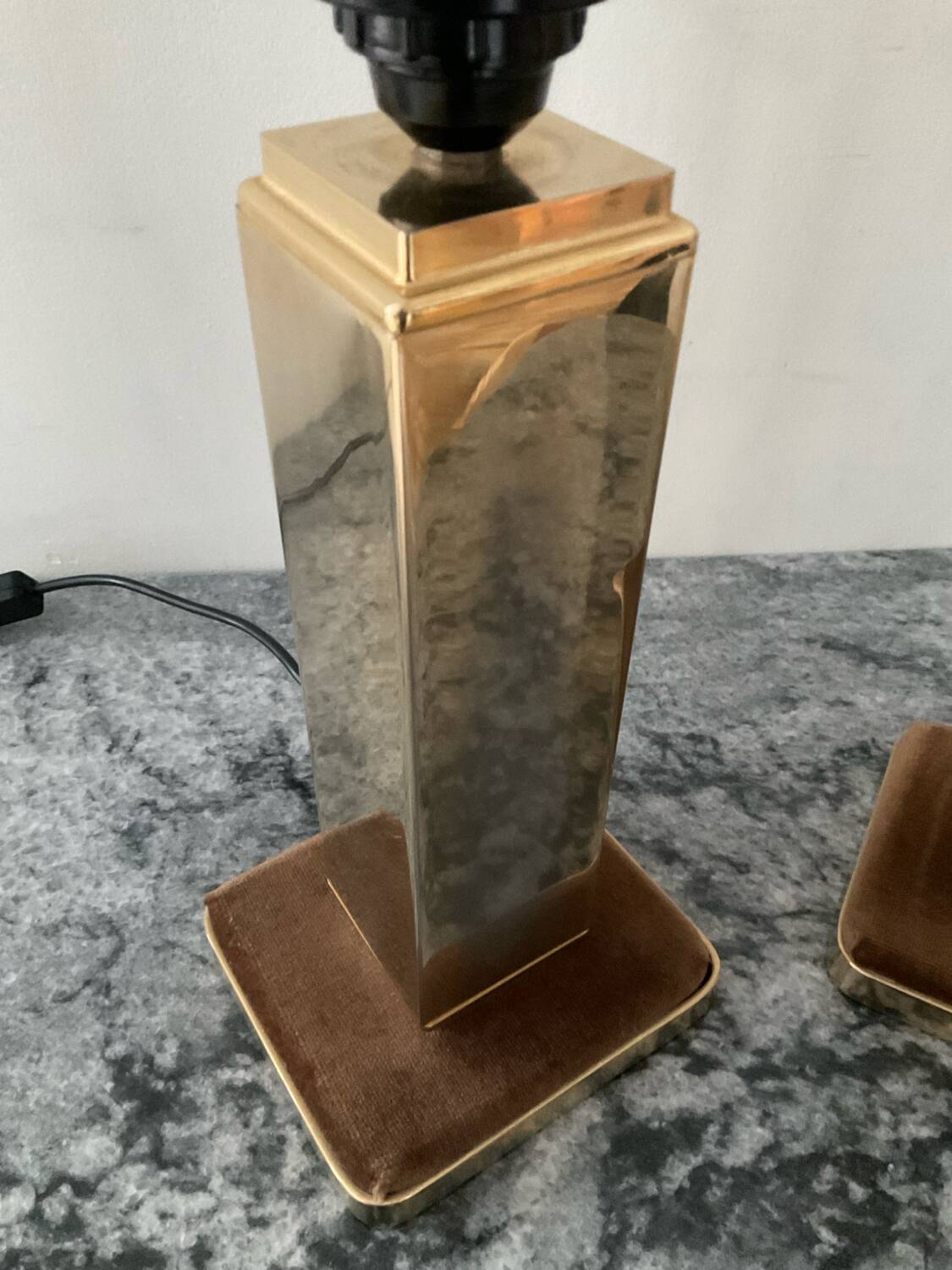 Pair of Hollywood Regency brass table lamps from the 1970s.