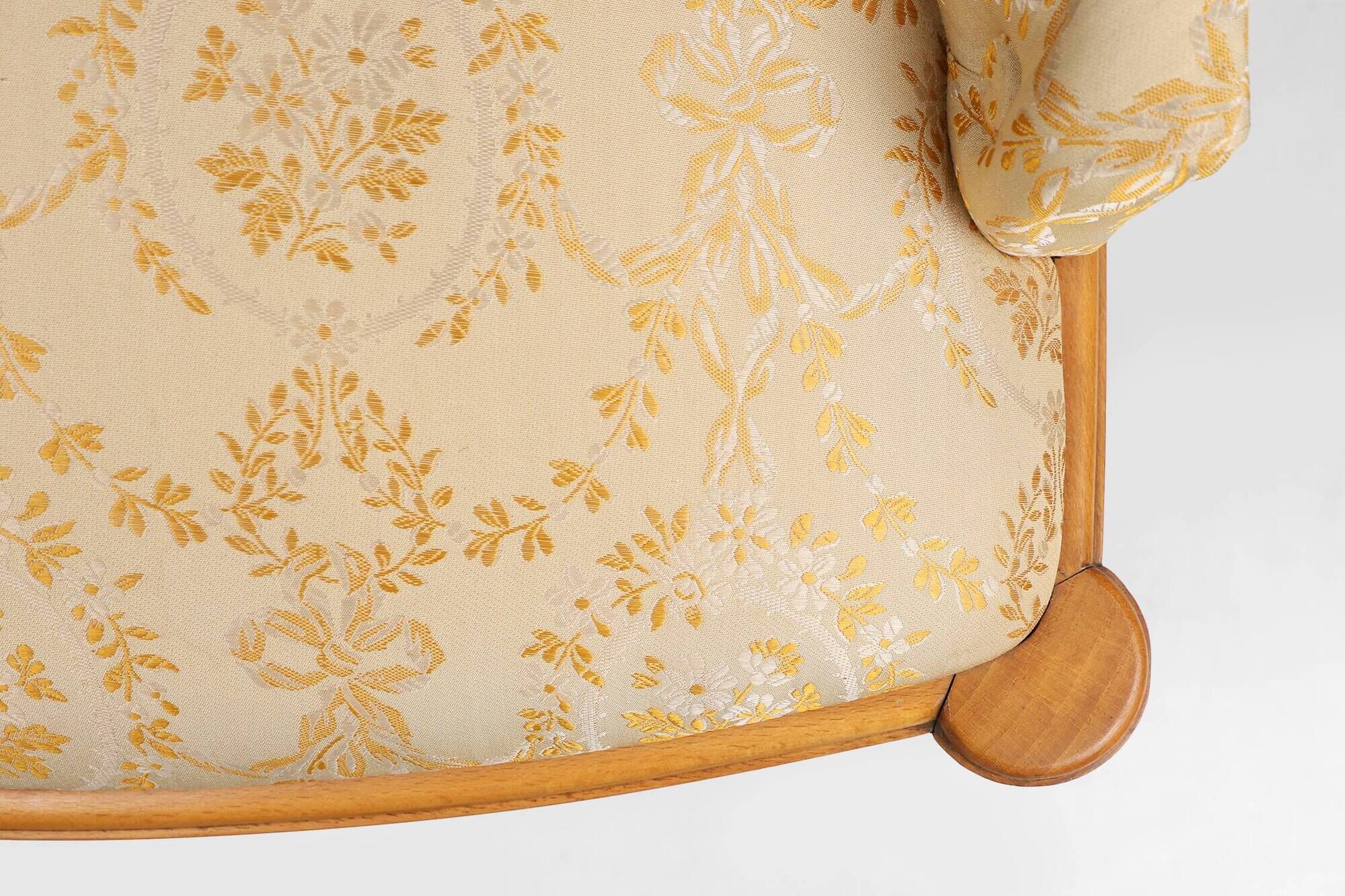 French 1940s Art Nouveau side chair in beech wood with low back
