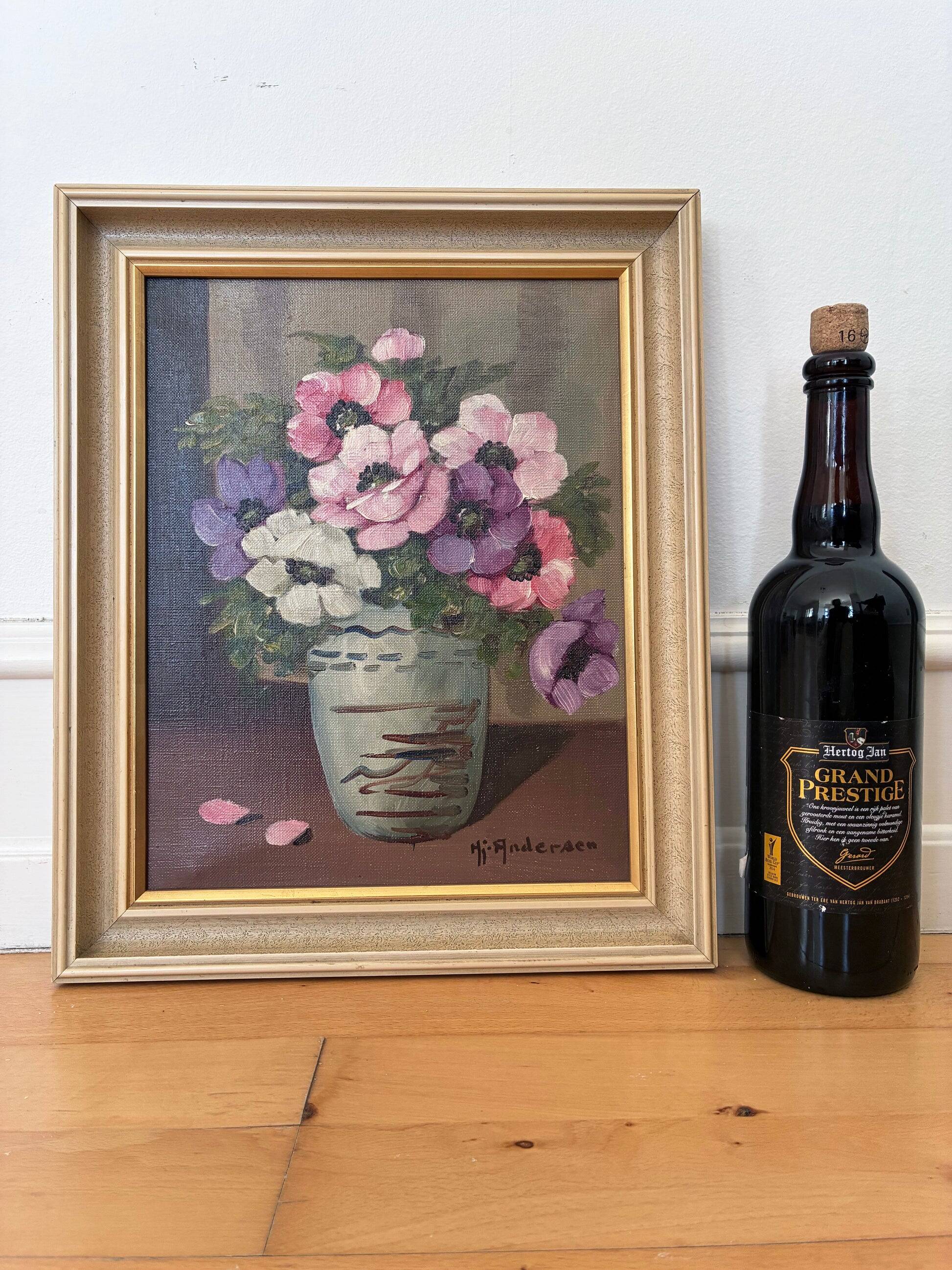 Vintage original flower oil painting, signed floral still life