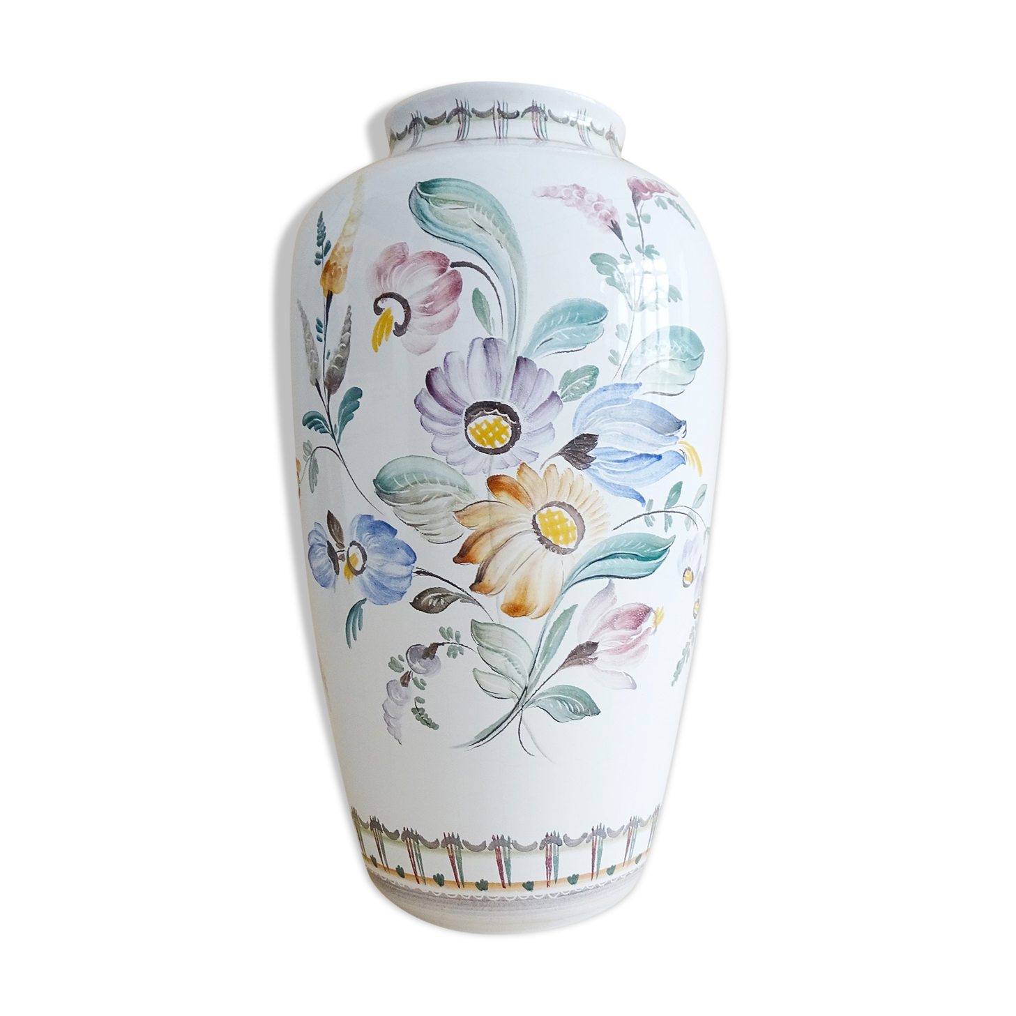 Gmundner Keramik floor vase with floral decor