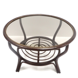 Coffee table bamboo and rattan with 60s glass top