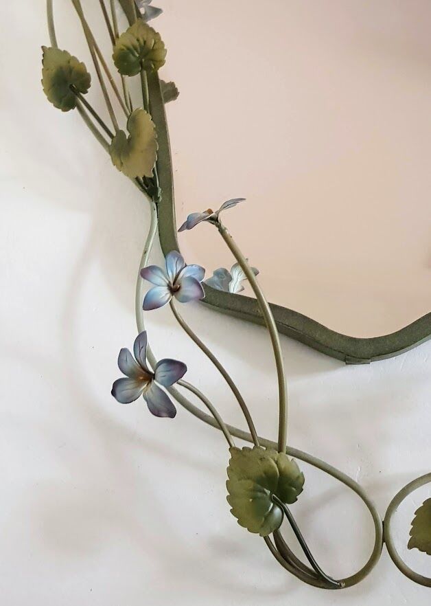 Vintage Tole Mirror with Flowers, circa 1970s