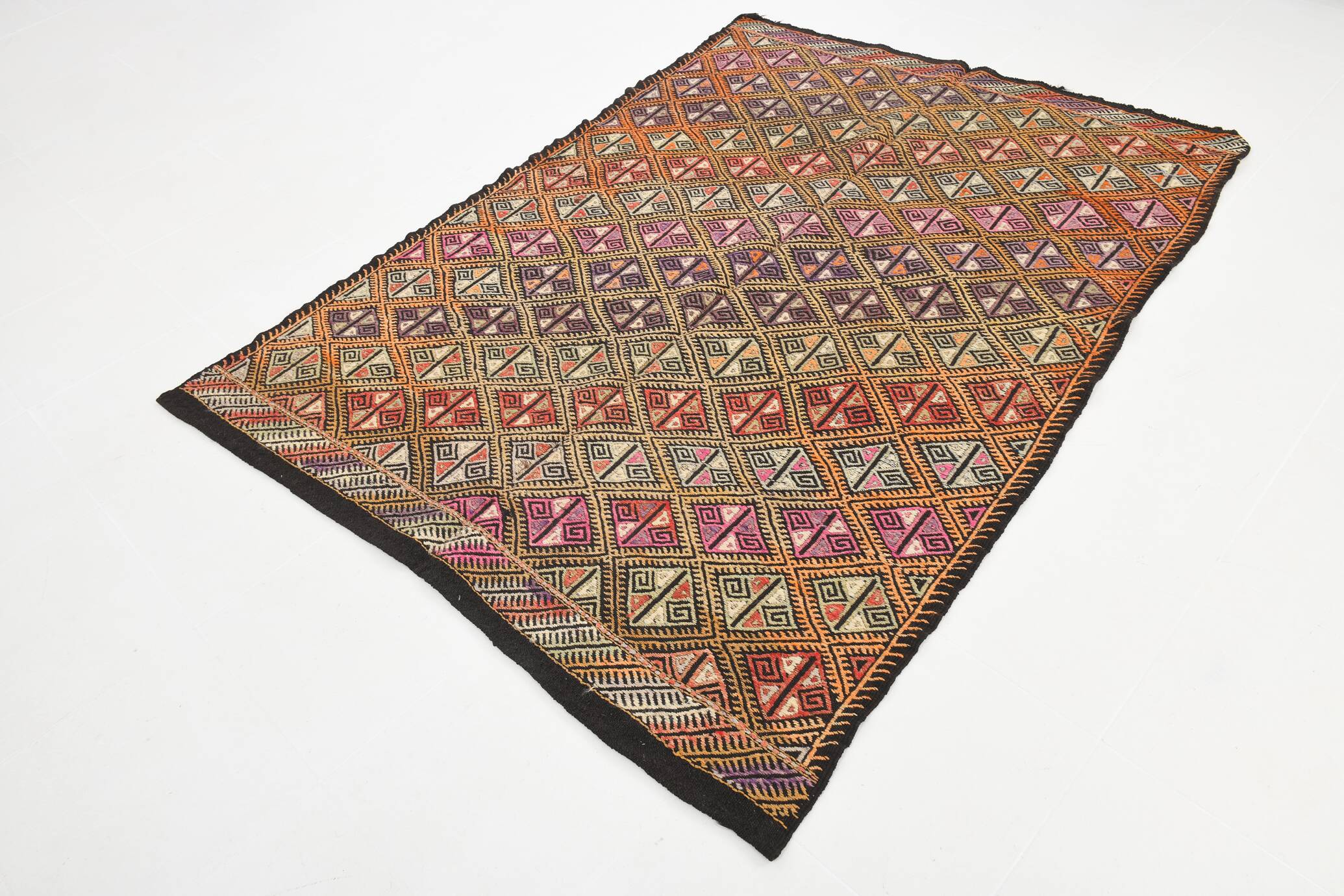 5x7 Multicolor Geometric Style Kilim Rug, Turkish Kilim, 158x218Cm