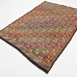 5x7 Multicolor Geometric Style Kilim Rug, Turkish Kilim, 158x218Cm