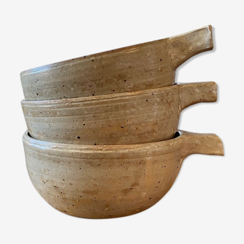 Set of 3 enamelled sandstone bowls
