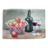 Nature Morte "vins et fruits " Aquarelle signé L.Roland