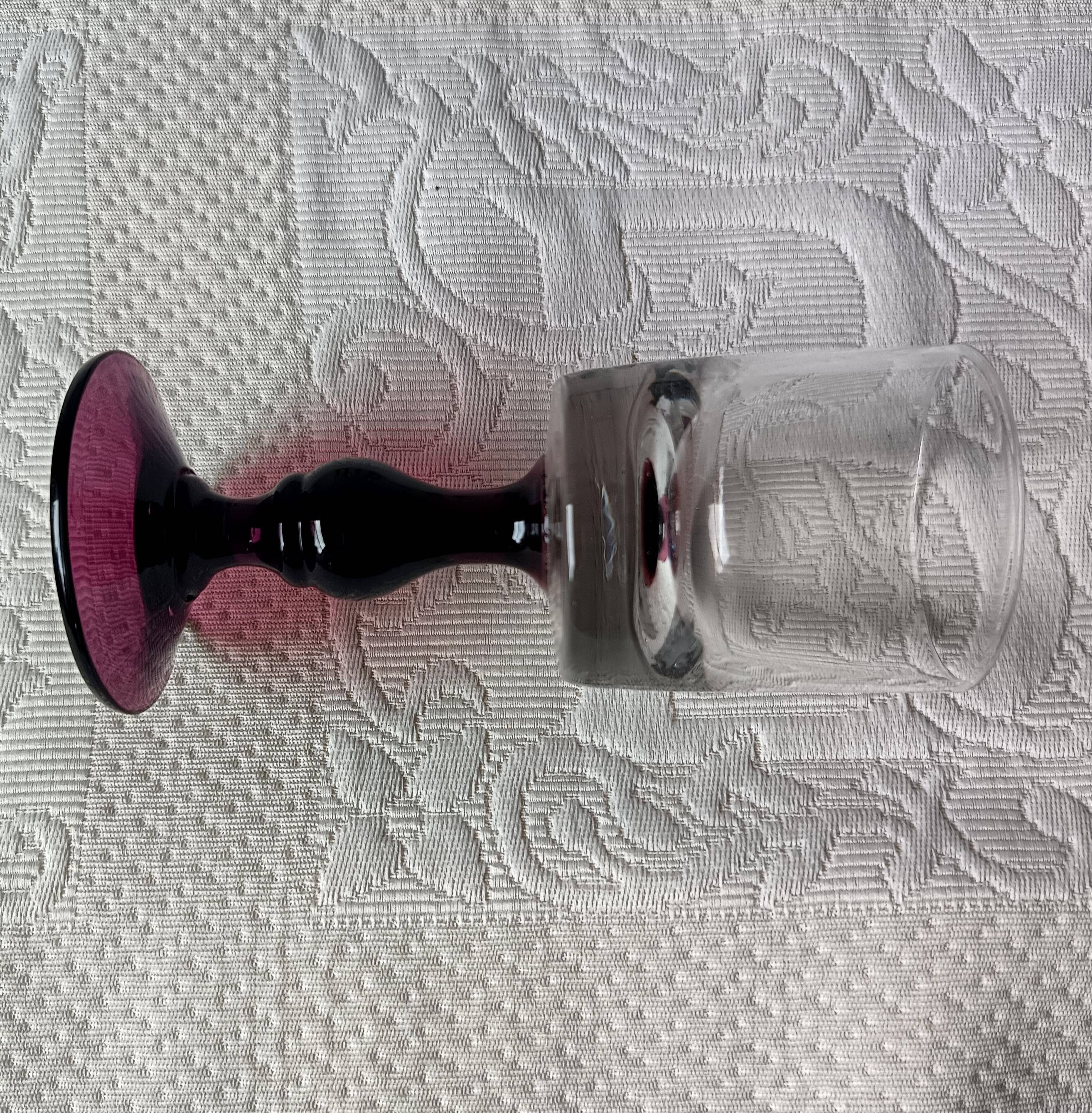 6 antique aperitif glasses, vintage plum-footed glass