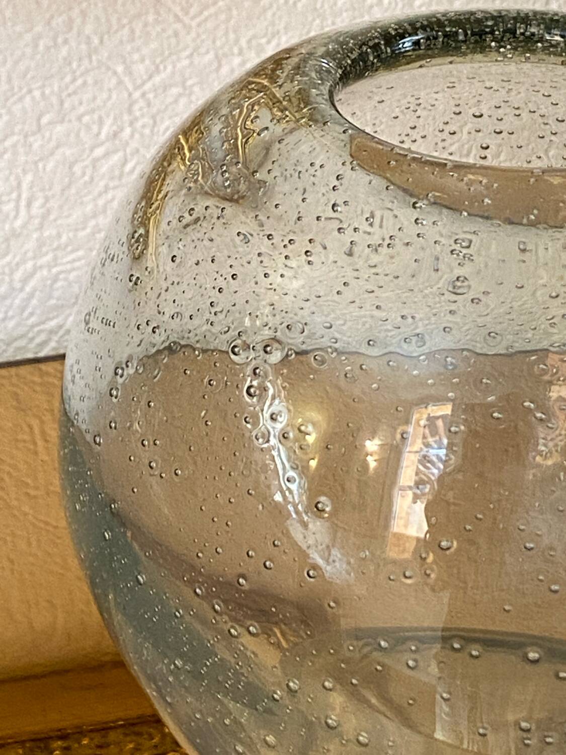 Blown and bubbled glass ball vase