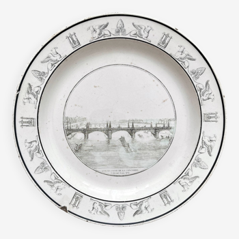 Antique fine earthenware plate “Pont de la Concorde” Creil early 19th century