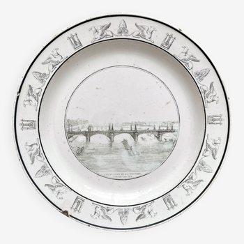 Assiette ancienne en faïence fine « Pont de la Concorde » Creil début 19ème