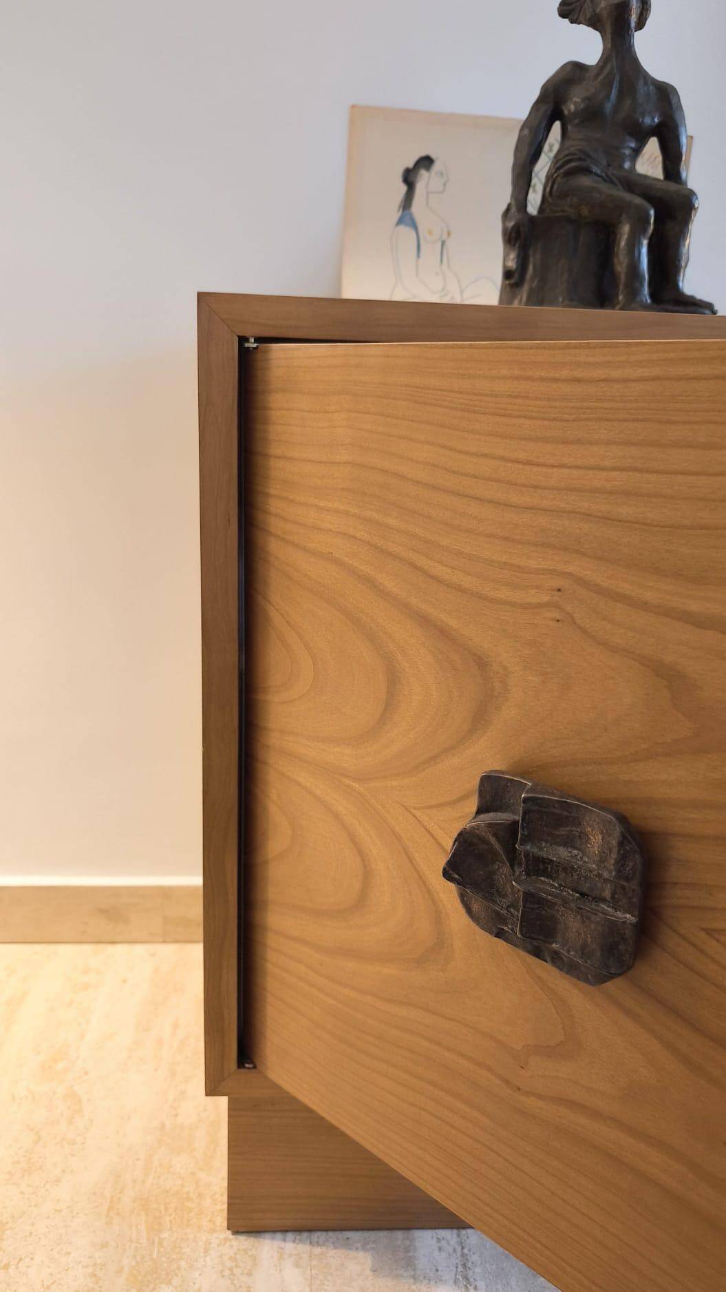 Italian Sideboard – Sculptural Wood with Bronze Handles, 1970s