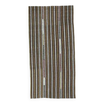 Tapis coureur kilim en laine et coton blanc turc vintage fait à la main 101x207