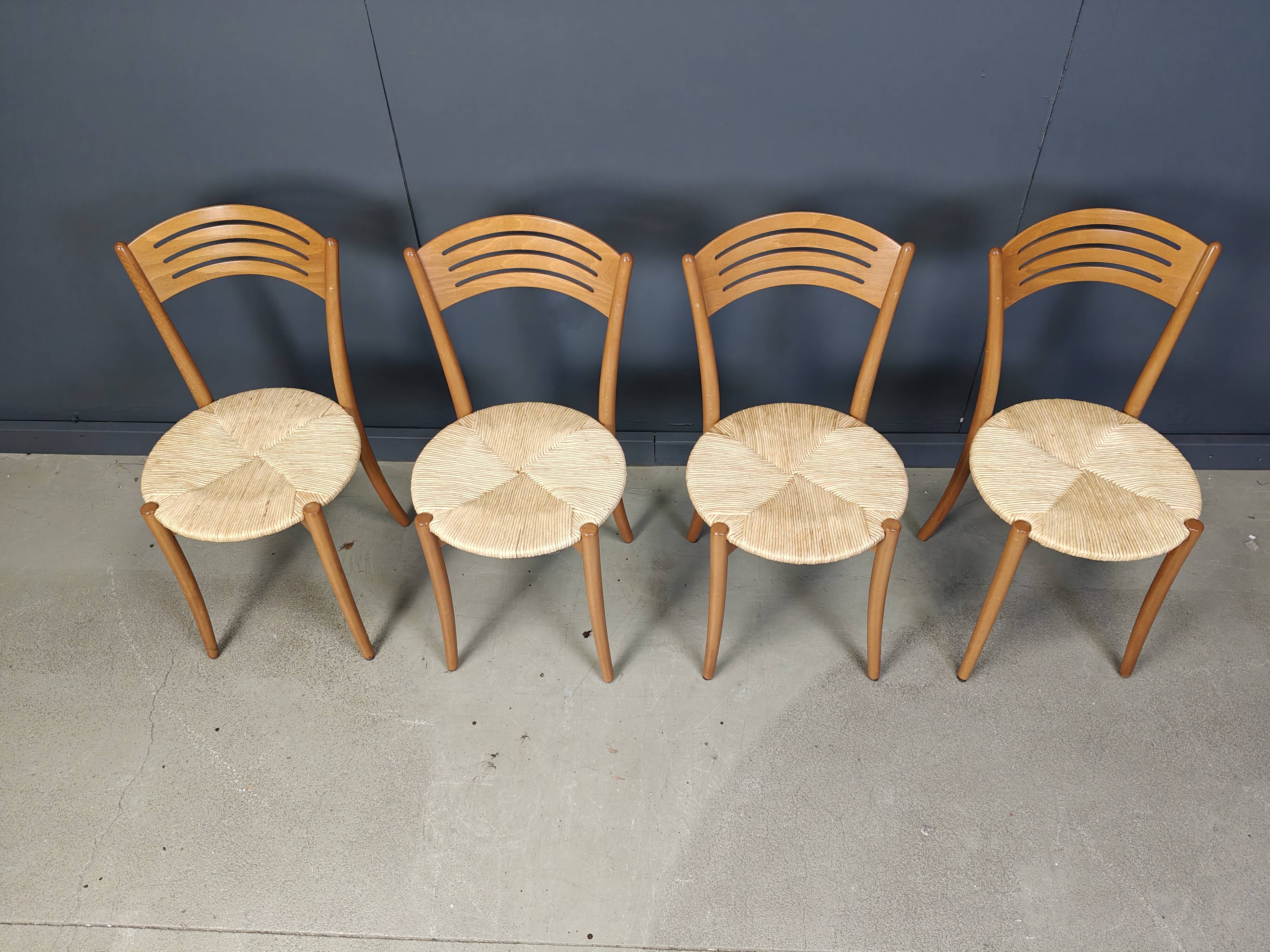 Vintage italian bistro and papercord dining chairs, 1980s