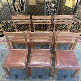 Suite of 6 oak and leather chairs 1950