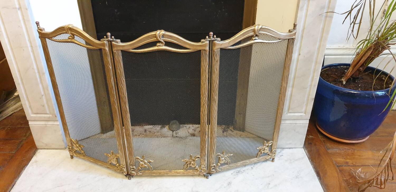 Art Nouveau brass fire screen 1900