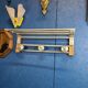 Coat rack, oak, vintage aluminum