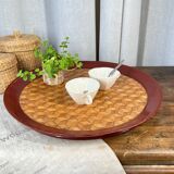 Ancient Asian tray in wicker and wood