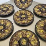 7 assiettes à huitres, vintage Vallauris Marius Giuge.