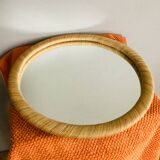 Vintage Round Rattan Wall Mirror 1990s