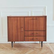 Small renovated vintage sideboard, 1950s-60s in dark wood veneer.