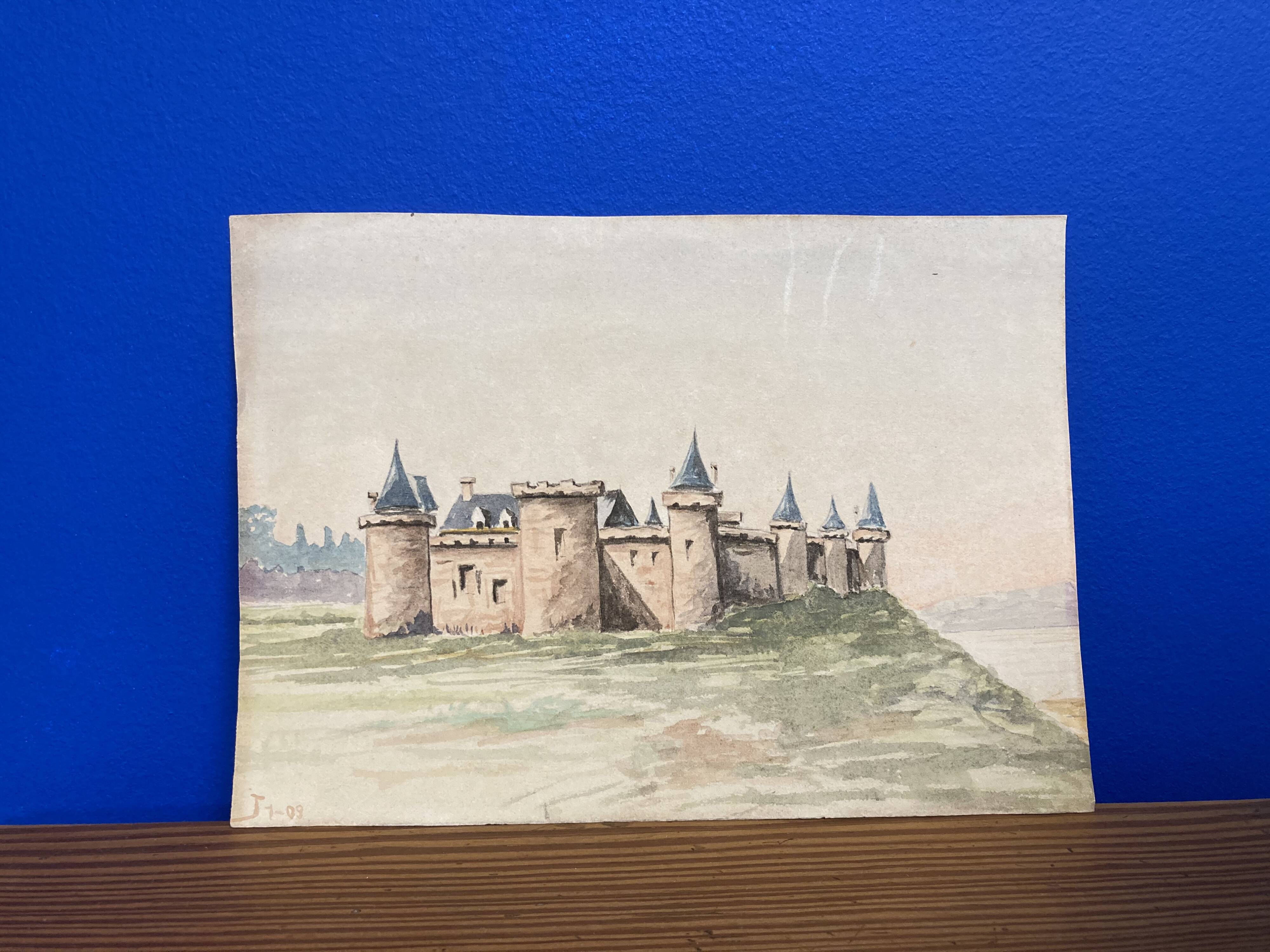 Double-sided watercolor castle landscape