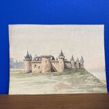 Double-sided watercolor castle landscape