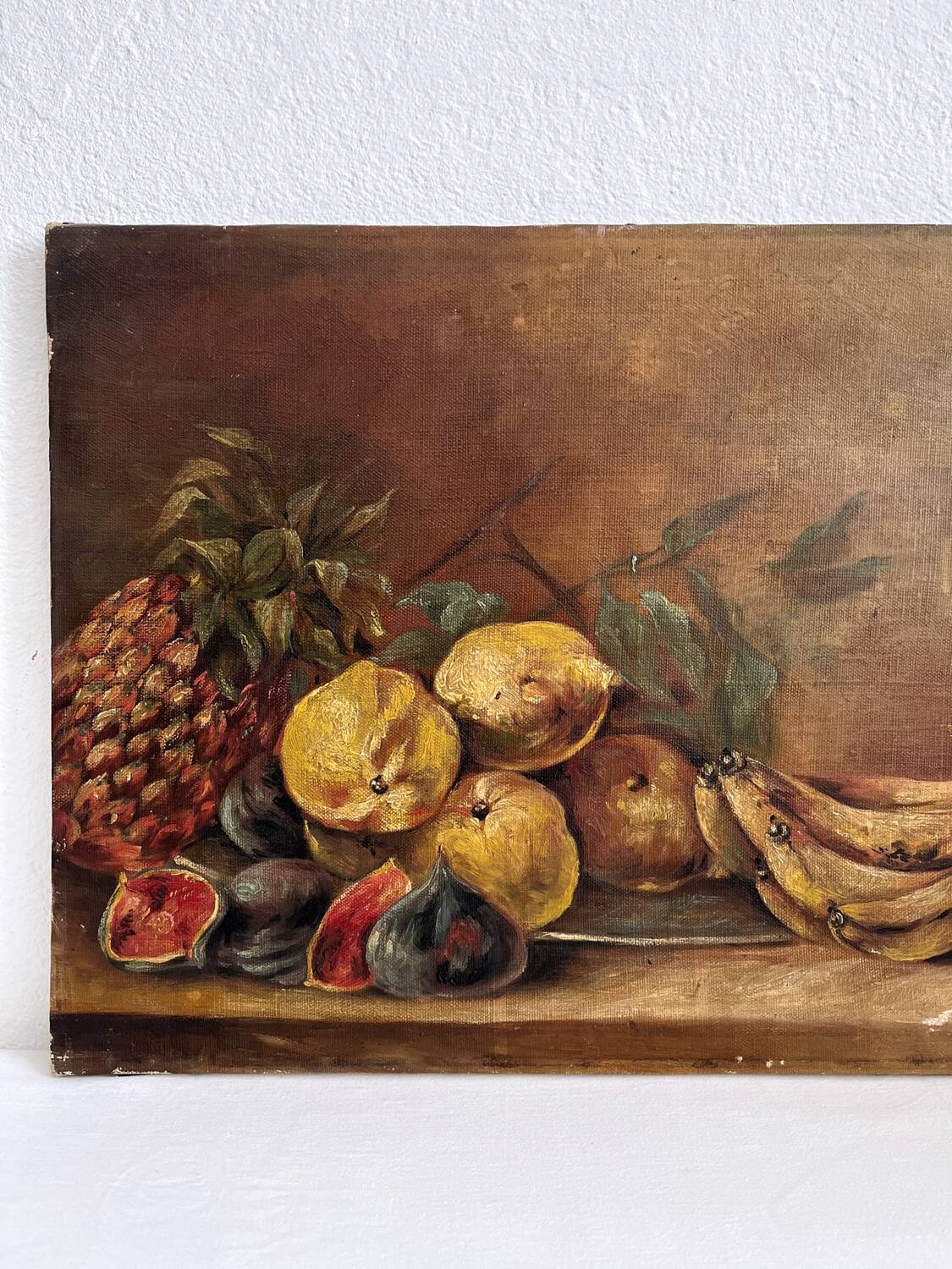 Old oil painting on canvas still life with exotic fruits