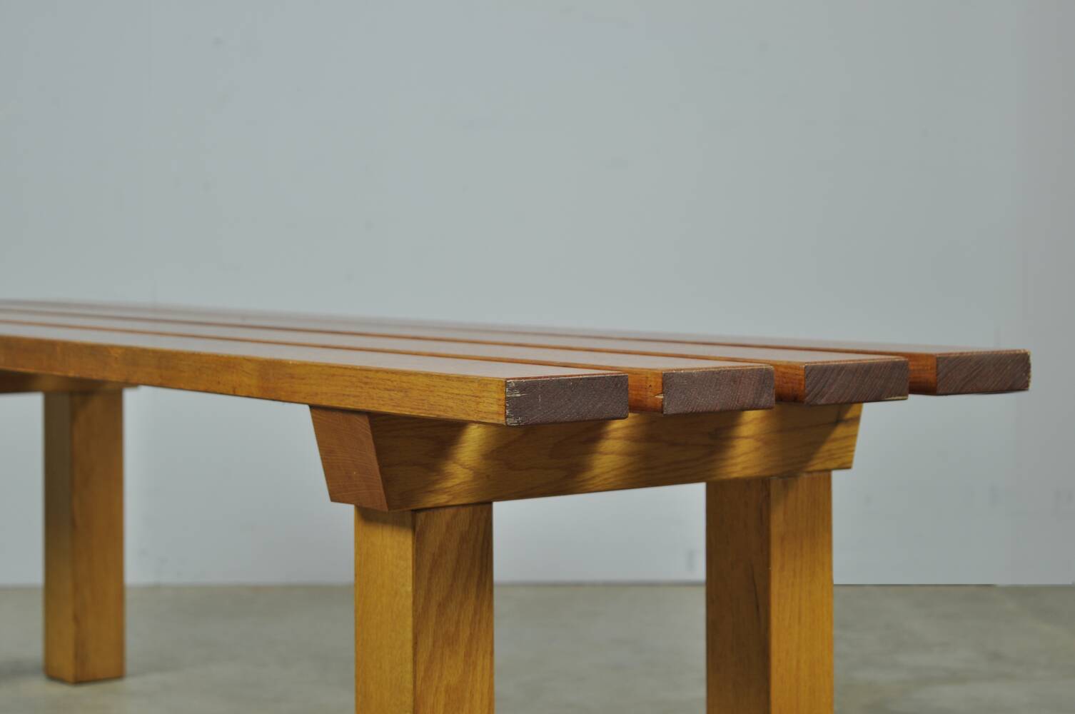 Vintage handmade robust slatted BENCH, Netherlands 1970s