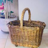 Wicker and hazel bottle basket from the early 20th century or possibly earlier.