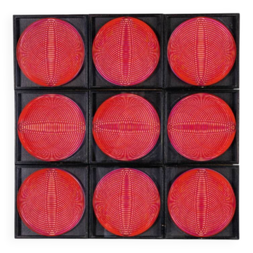 Set of 9 numbered and signed Op Art frames by Jeanine Vandenbrande