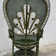 Vintage 1970s green patinated peacock rattan armchair