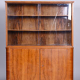 Art deco walnut bookcase, well-preserved original condition, czechia, 1950s