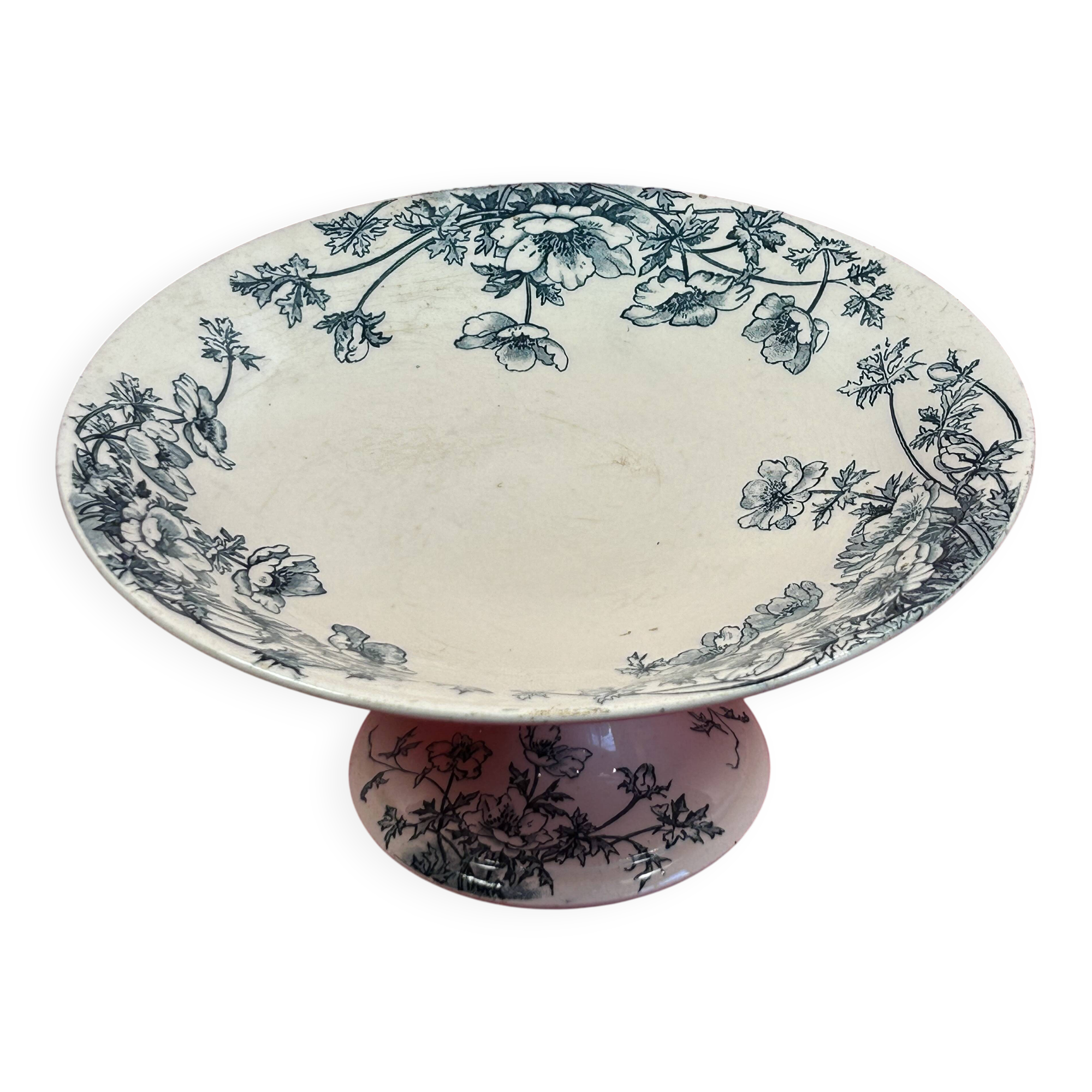 Gien opaque porcelain compote, Anemones 23.2 x 11 cm