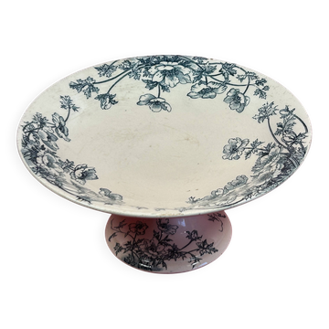 Gien opaque porcelain compote, Anemones 23.2 x 11 cm