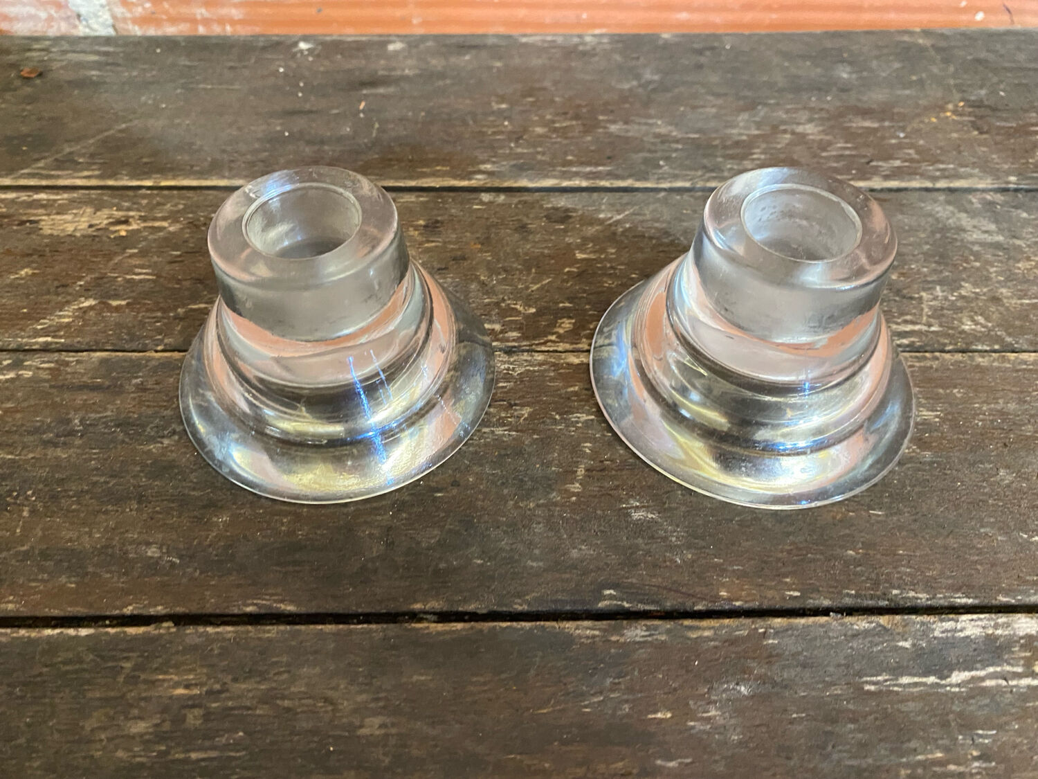 Pair of Candle Holders Design KNUT and MARIANNE HAGBERG Vintage Moulded Glass