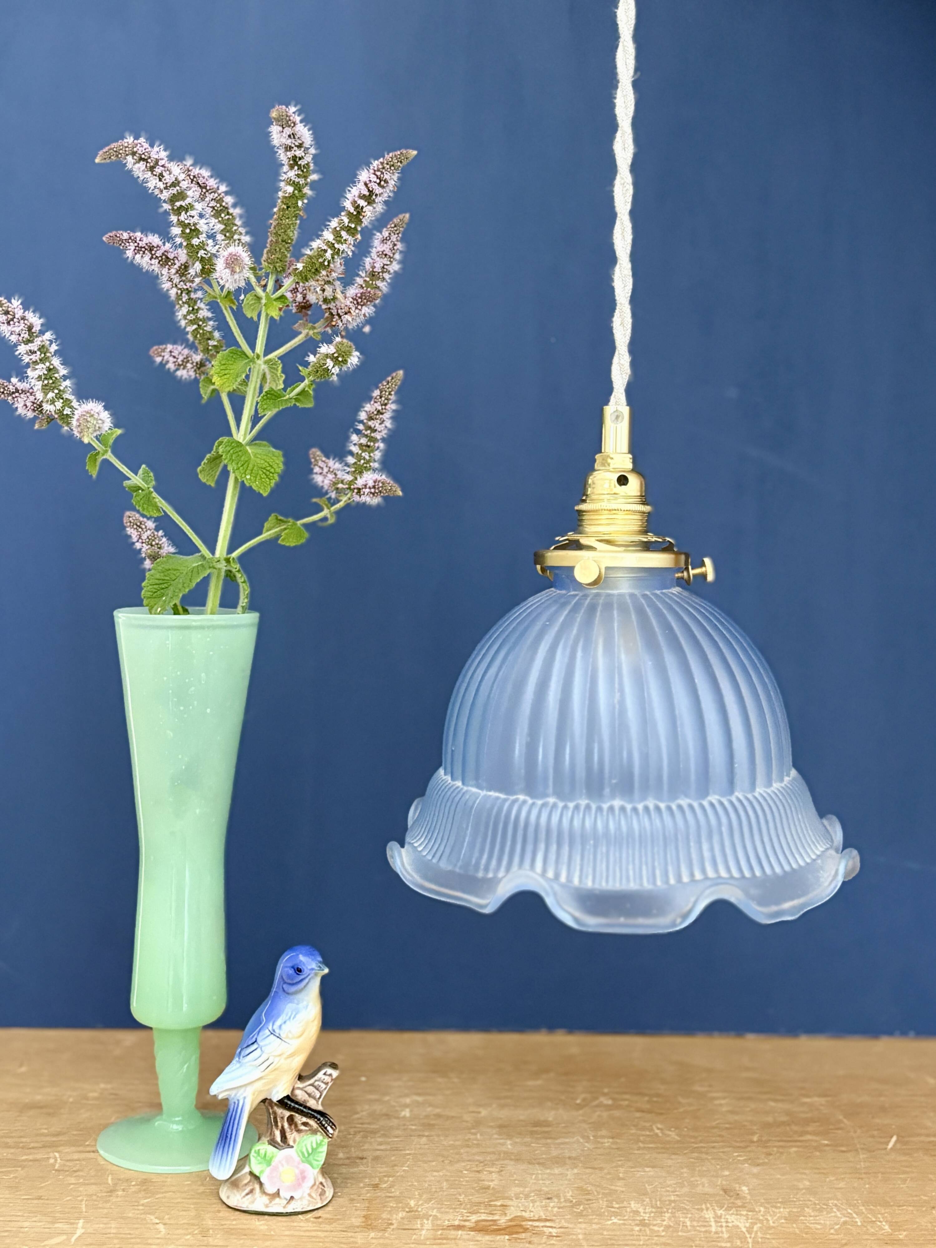 Vintage blue glass pendant light