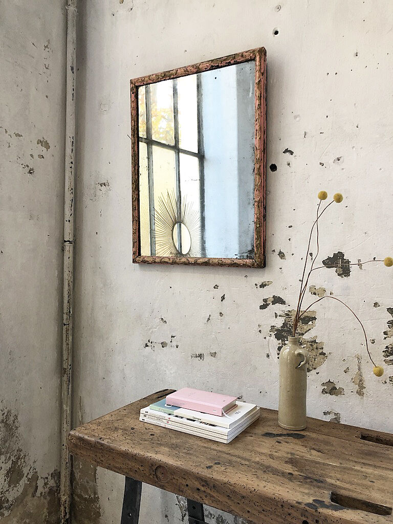 Pink patinated mirror 19th 54x70cm